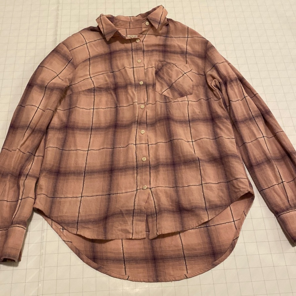 Blush pink flannel with purple and silver accent